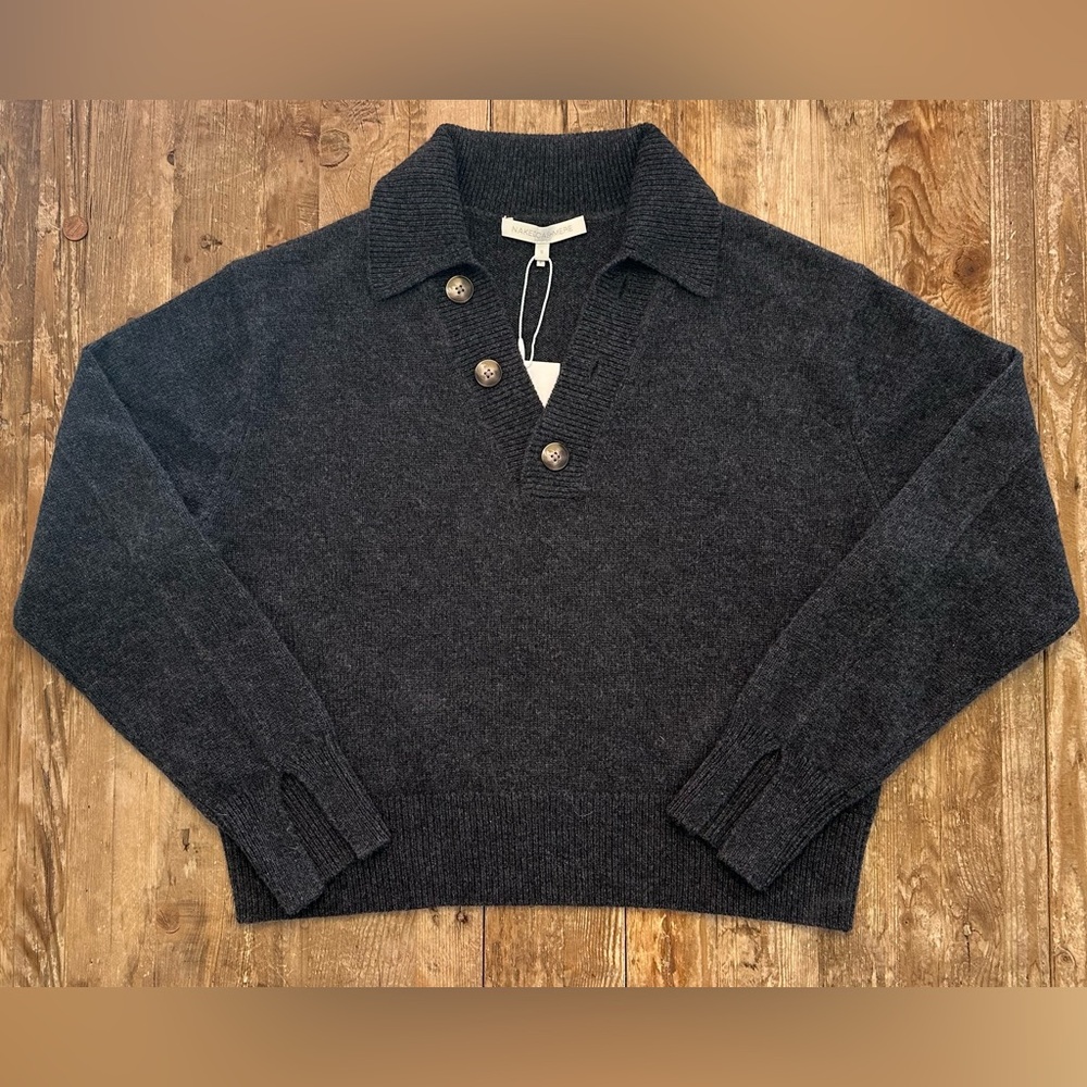 NakedCashmere Renata Cropped cashmere Henley Charcoal Size Small